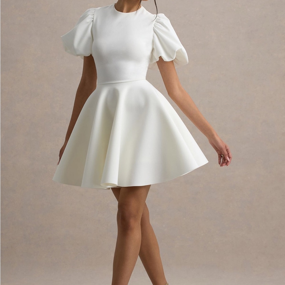 Chic White Puff Sleeve Mini Dress